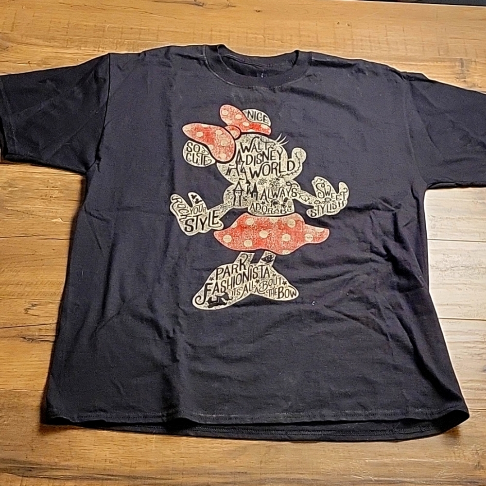 Walt Disney World Minnie Mouse Word Art T-Shirt Black Park Fashionista - Picture 2 of 4